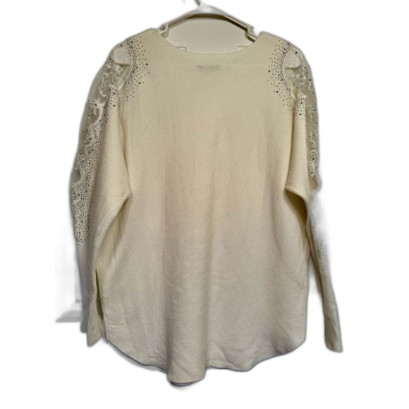 Vila Milano White Mixed Media Sweater Dolman Sleeves Sequins Size Medium - Picture 2 of 7